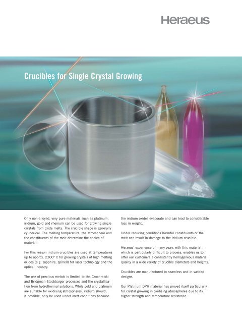 Crucibles for Single Crystal Growing - Heraeus Materials ...