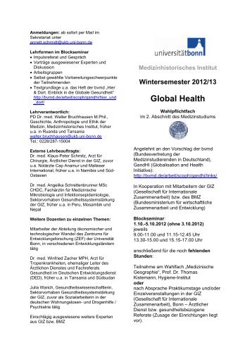 Global Health - Medizinhistorisches Institut der Universität Bonn