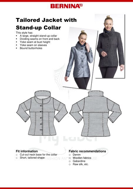 Tailored Jacket With Stand-up Collar - My Label 3D Fashion Pattern