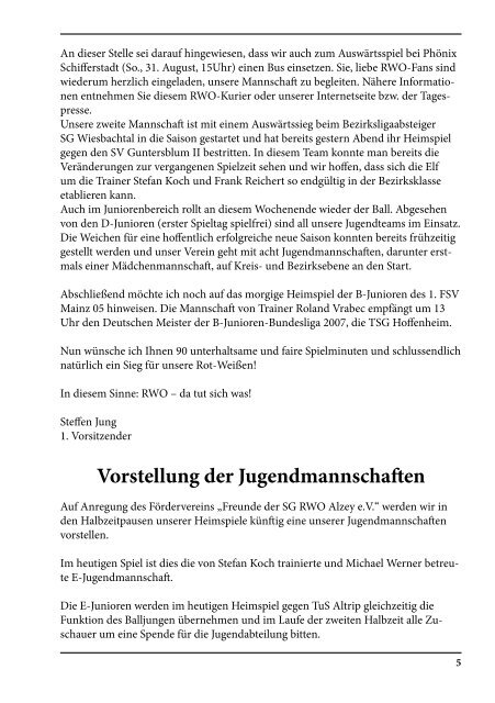 Wollen auch Sie im RWO-Kurier werben - Rot-Weiss Olympia ALZEY