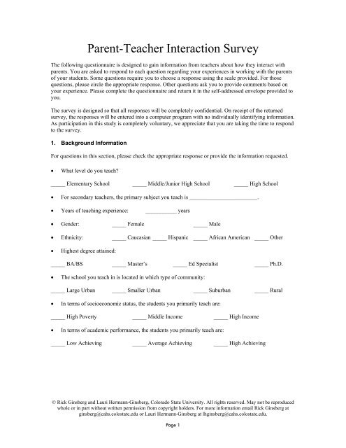 Appendix A: Parent-Teacher Interaction Survey