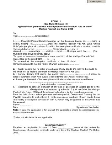 Application for Grant/Renewal of Exemption Certifictae Under Rule 24