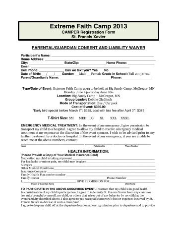 permission form - St. Francis Xavier Catholic Church and School ...