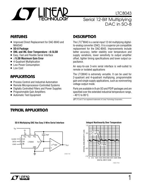 LTC8043 - Serial 12-Bit Multiplying DAC in SO-8 - Linear Technology
