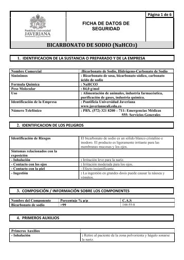 BICARBONATO DE SODIO (NaHCO3) - Pontificia Universidad ...