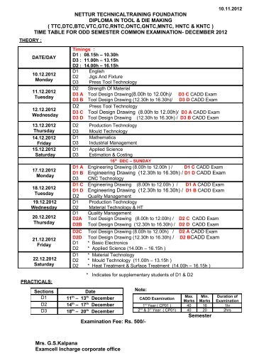 odd semester time table 2012 - NTTF