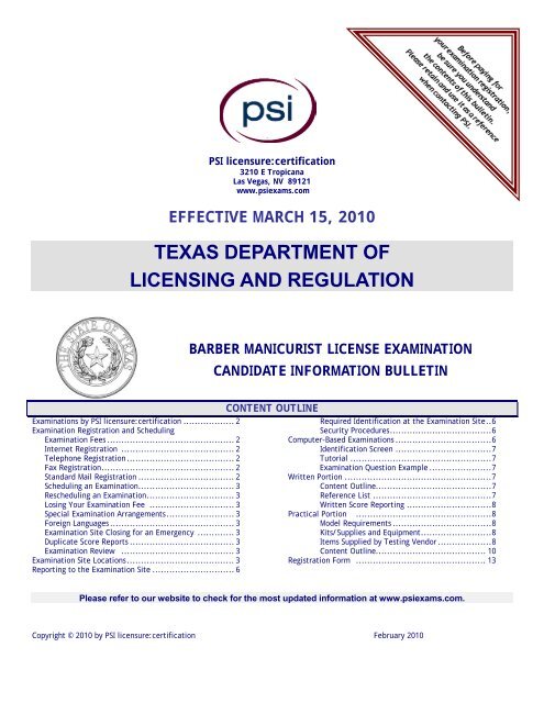 TEXAS DEPARTMENT OF LICENSING AND REGULATION - PSI