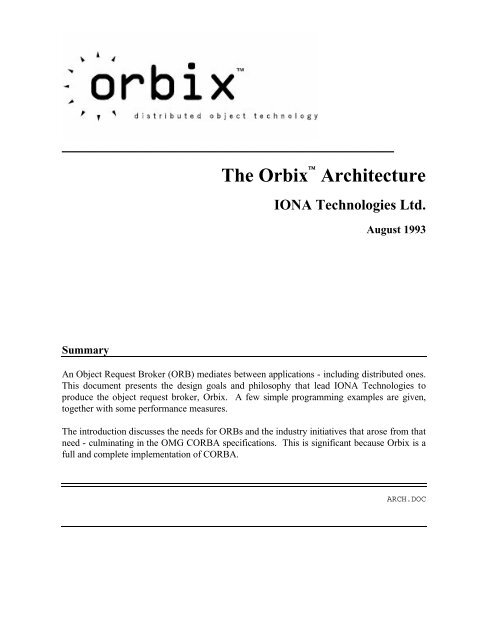 The Orbix Architecture - Distributed Object Computing (DOC) group