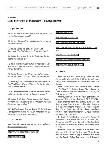 Staat, Demokratie und Geschlecht – aktuelle Debatten