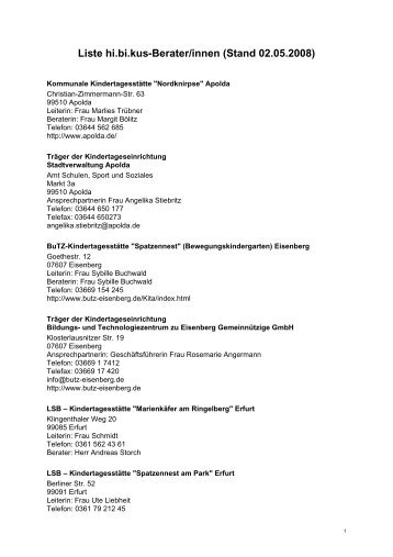 Liste hi.bi.kus-Berater/innen (Stand 02.05.2008)