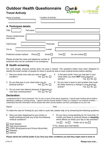 Outdoor Health Questionnaire Travel Actively - CLES