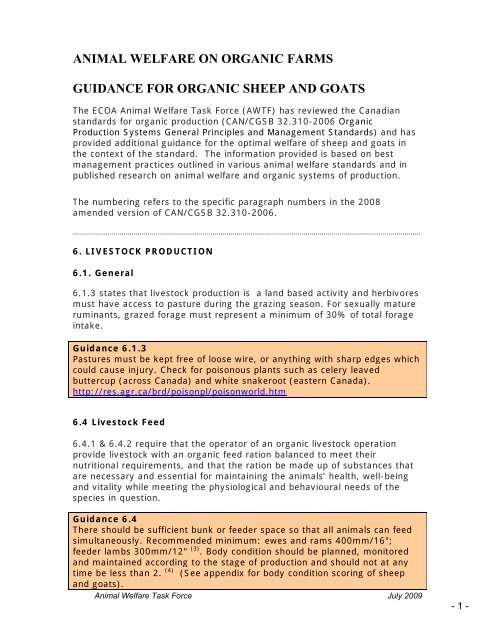 Guidance For Organic Sheep And Goats