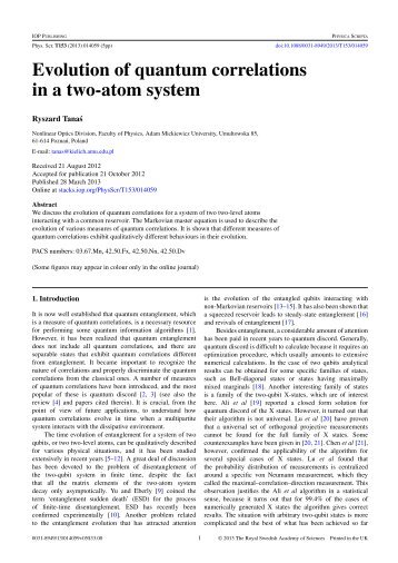 Evolution of quantum correlations in a two-atom system - Nonlinear ...