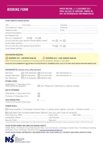 PDF booking form - The Nutrition Society