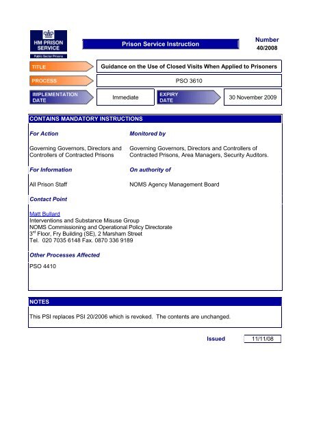 Prison Service Instruction Number - Inside Time