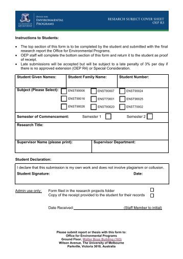 R3 Research Subject Cover Sheet - Office for Environmental Programs