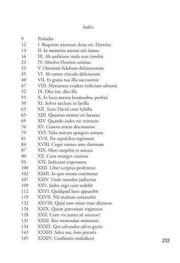 Indice 9 Preludio 12 I. Requiem æternam dona eis, Domine 13 II. In ...