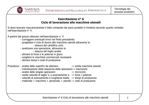 Esercitazione nÂ° 6 Ciclo di lavorazione alle macchine utensili