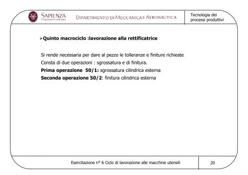 Esercitazione nÂ° 6 Ciclo di lavorazione alle macchine utensili