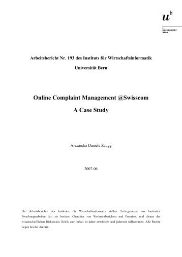 Online Complaint Management @Swisscom A Case Study