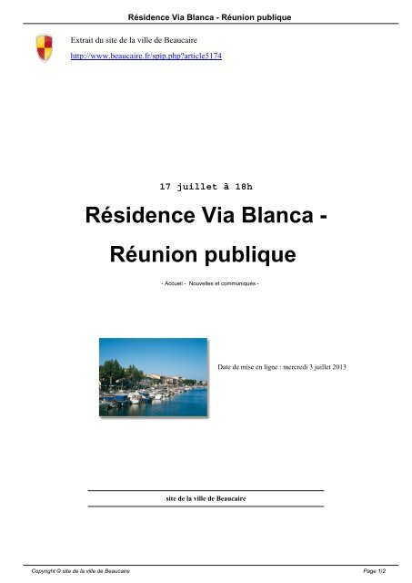 Résidence Via Blanca - Réunion publique - Beaucaire