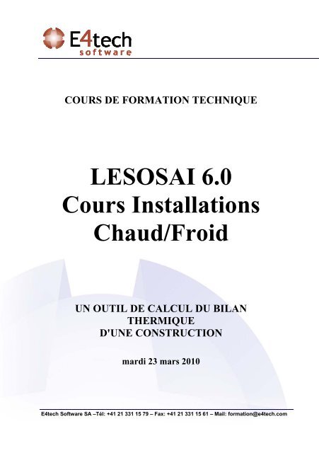 LESOSAI 6.0 Cours Installations Chaud/Froid