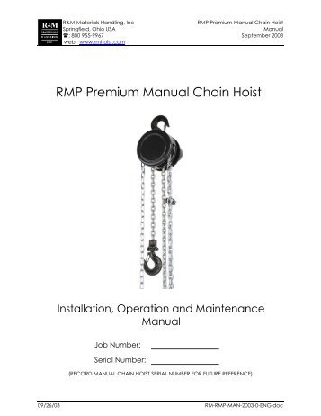 RMP Premium Manual Chain Hoist - J. Herbert Corporation