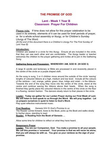 THE PROMISE OF GOD Lent - Week 1 Year B Classroom Prayer For ...