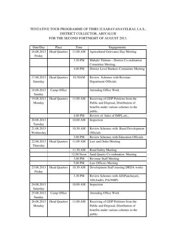 tentative tour programme of thiru.e.saravanavelraj, ias ... - Ariyalur