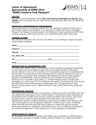 Letter of Agreement Sponsorship of RIMS 2014 âRIMS Treasure ...