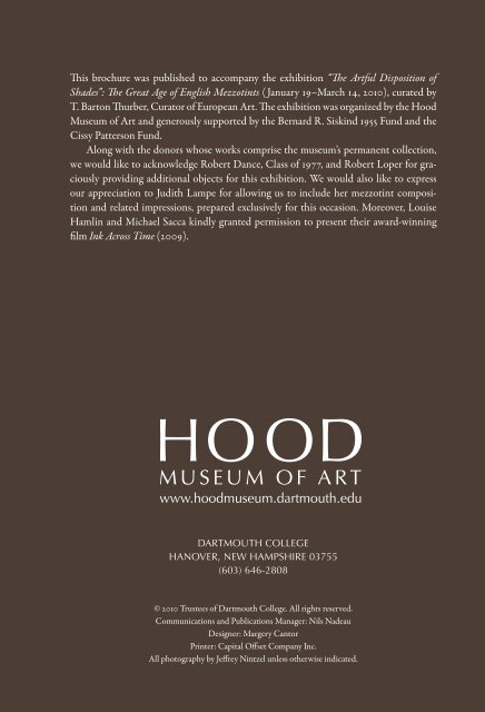 The Great Age of English Mezzotints - Hood Museum of Art