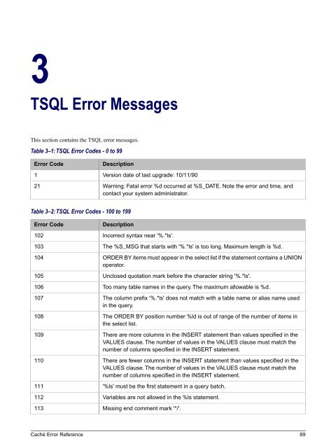 General Error Messages - InterSystems Documentation