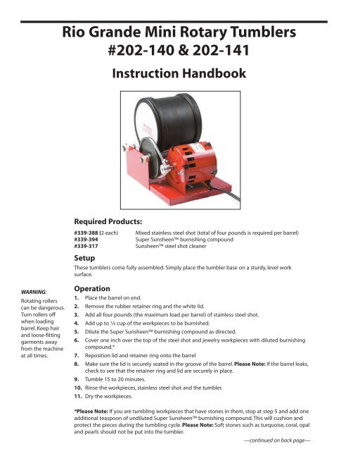 Rio Grande Mini Rotary Tumblers #202-140 & 202-141 Instruction ...