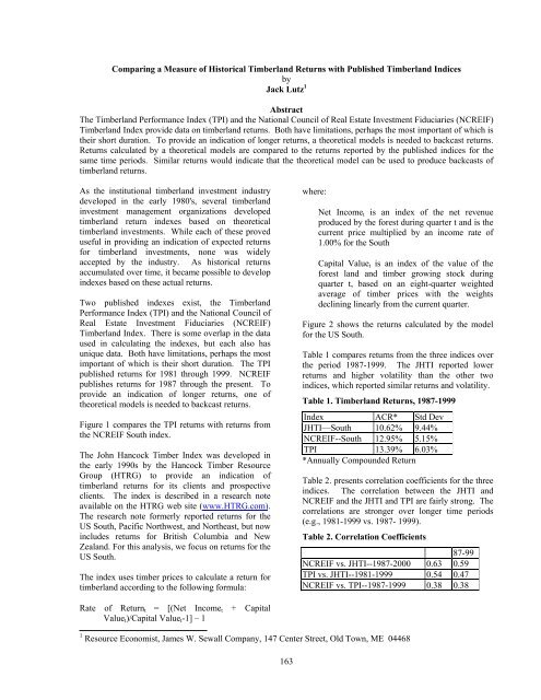 Comparing a Measure of Historical Timberland Returns with ... - sofew