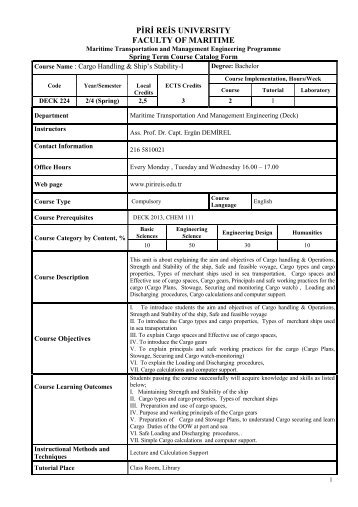 Cargo Handling and Ship Stability - Piri Reis Ãniversitesi
