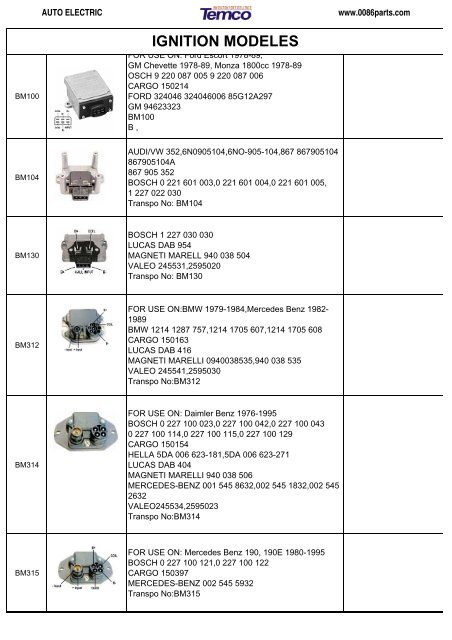 Ignition Module Catalogue - 0086parts.com 0086parts