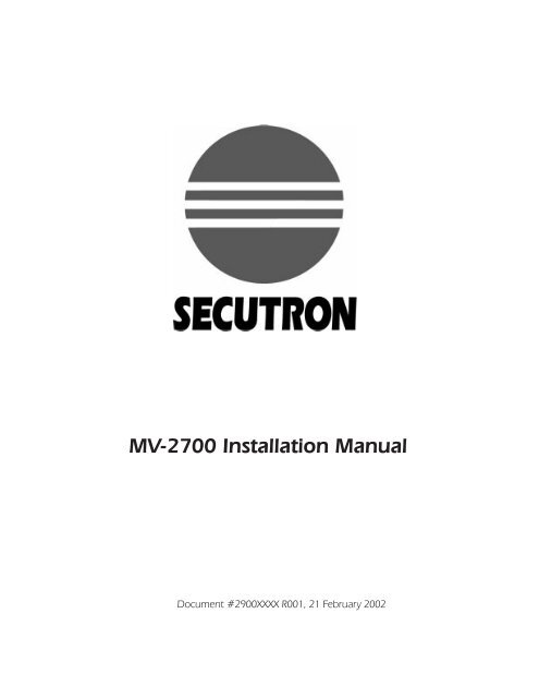 MV-2700 Installation Manual - Secutron