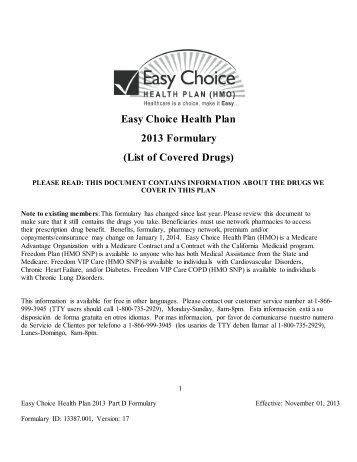 Drug Formulary - Easy Choice Health Plan