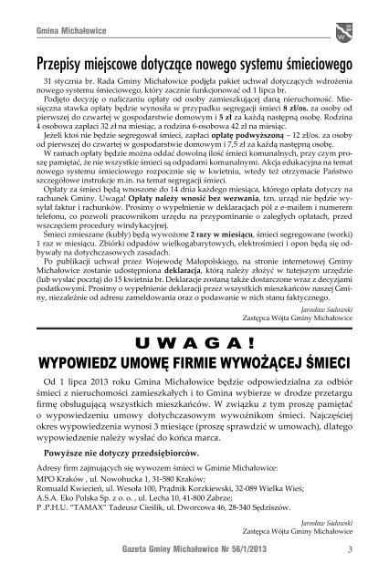 Gazeta w wersji pdf - Gmina MichaÅowice
