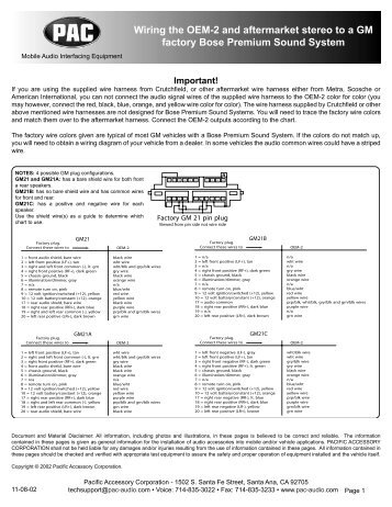 Wiring the OEM-2 and aftermarket stereo to a GM factory Bose ...