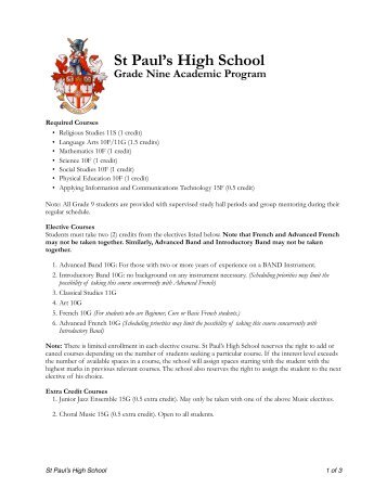 Grade 9 Program - St Paul's High School