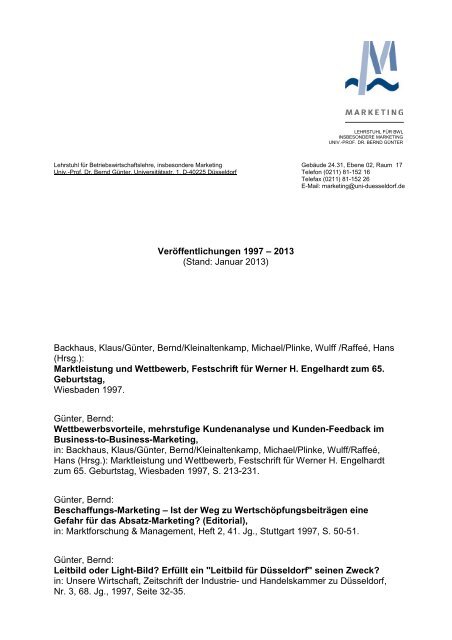 Allgemeine Publikationen - Prof. Dr. Bernd Günter - Heinrich-Heine ...