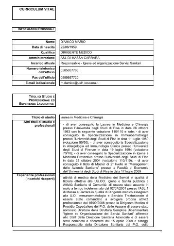 curriculum vitae - ASL 1 di Massa e Carrara