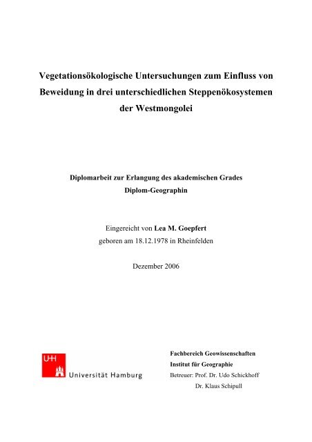 Vegetationsökologische Untersuchungen zum Einfluss von ...
