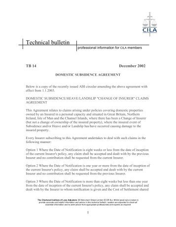 Technical Bulletin 14 - Domestic Subsidence Agreement - CILA/The ...