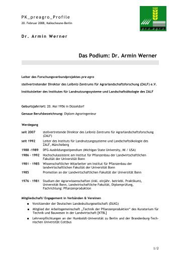 Dr. Armin Werner - Forschungsverbundprojekt Preagro
