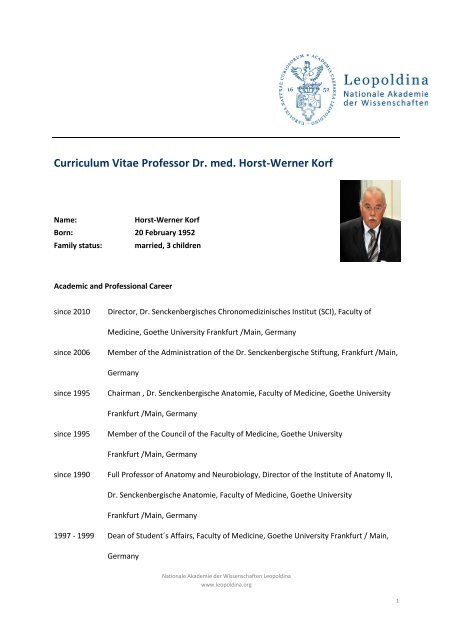 Curriculum Vitae Professor Dr. med. Horst-Werner Korf - Leopoldina
