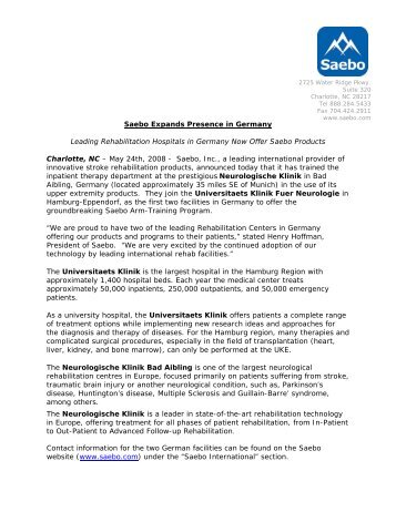 Saebo Expands Presence in Germany Leading Rehabilitation ...