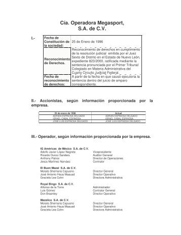 Cía. Operadora Megasport, S.A. de C.V. - Dirección General de ...