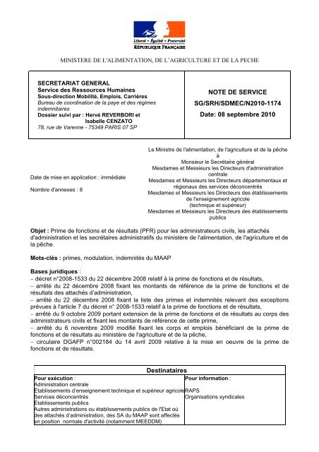 NOTE DE SERVICE SG/SRH/SDMEC/N2010-1174 ... - Cfdt-ufeem.org